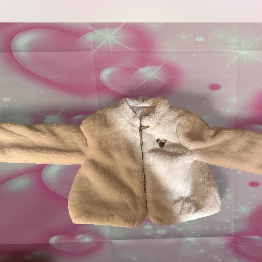 Disney Cream Faux Fur Kids Jacket with Mickey Pin